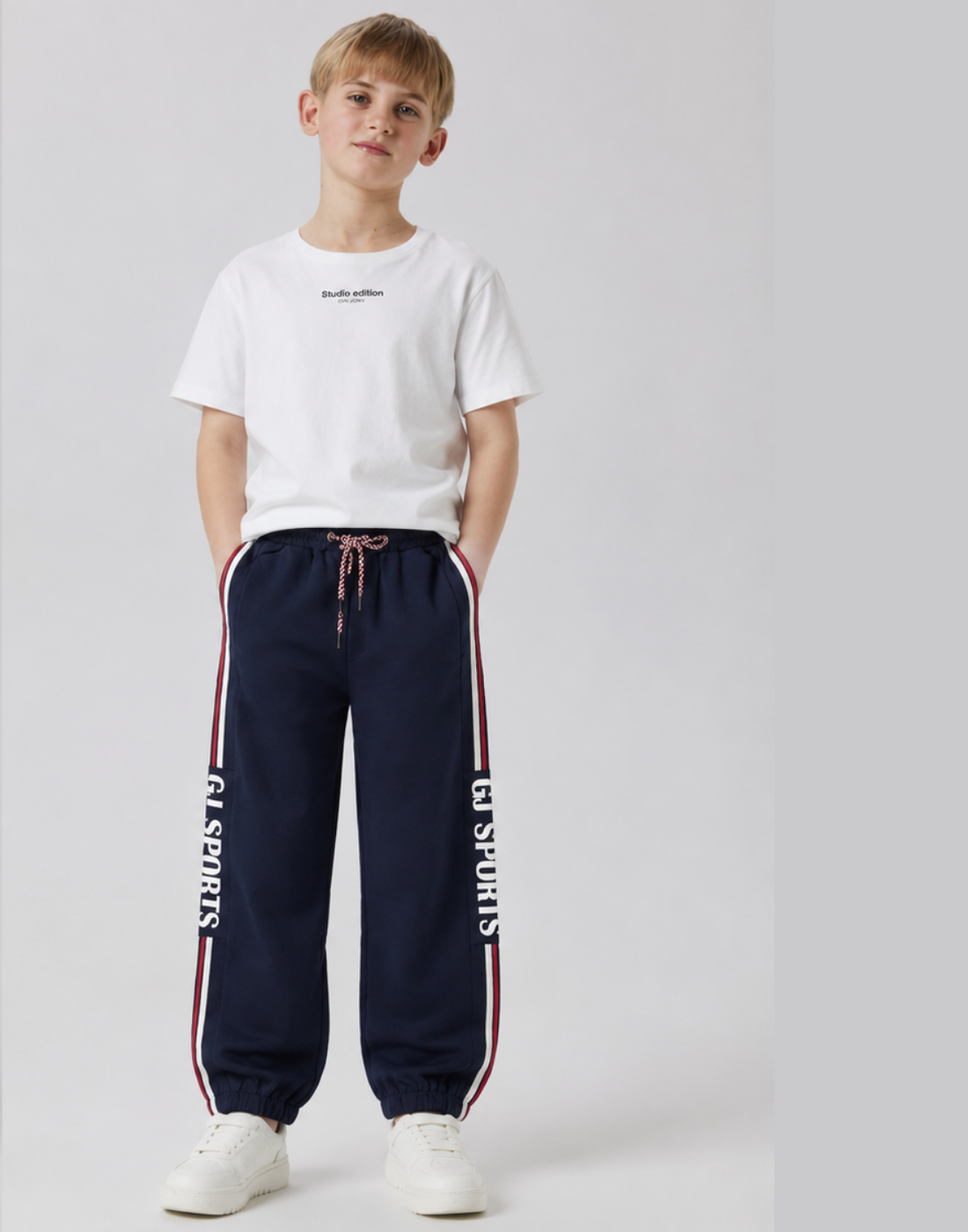 Boys Navy Blue Stripes Track Pants