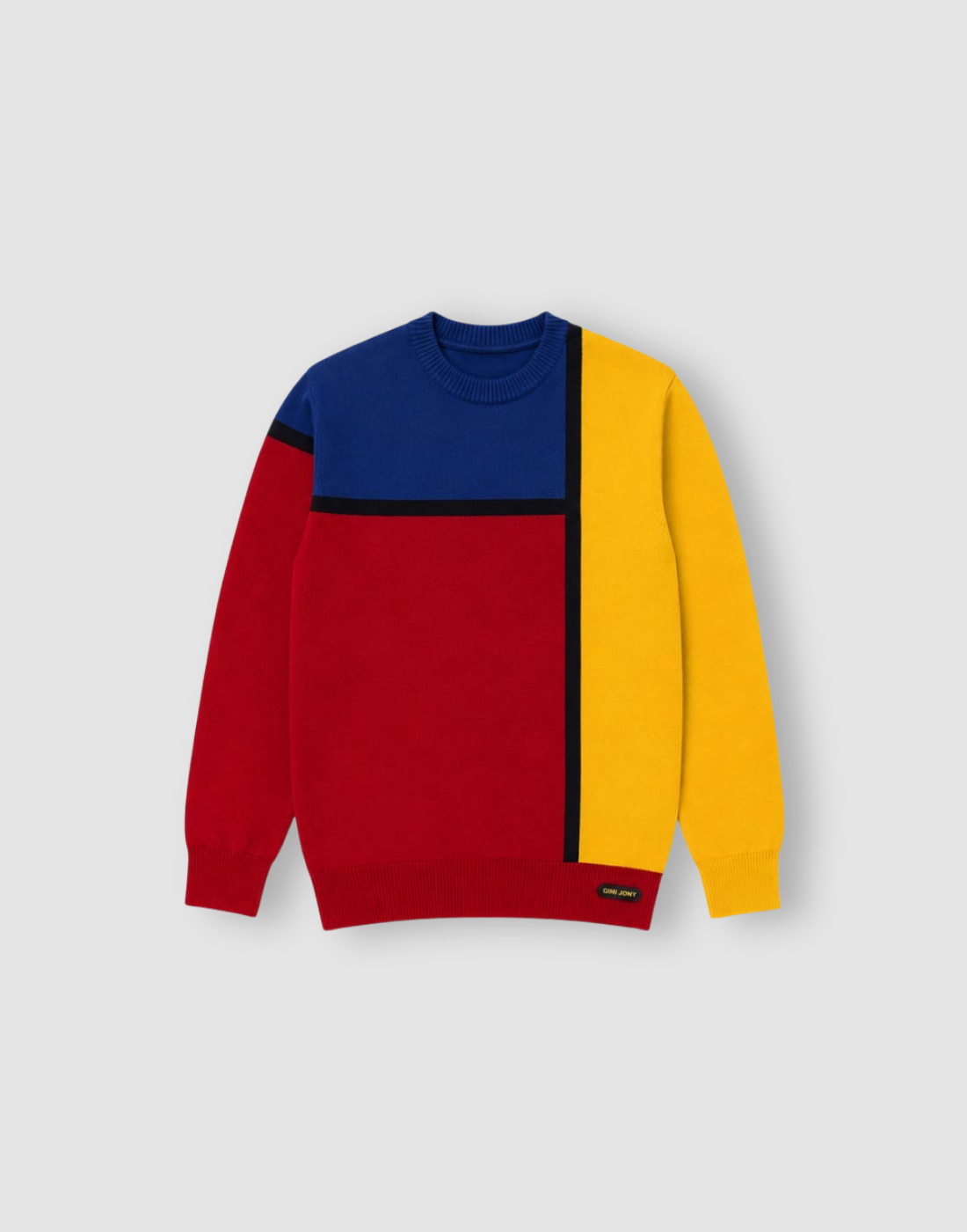 Boys Yellow Color Block Full Sleeve Sweater