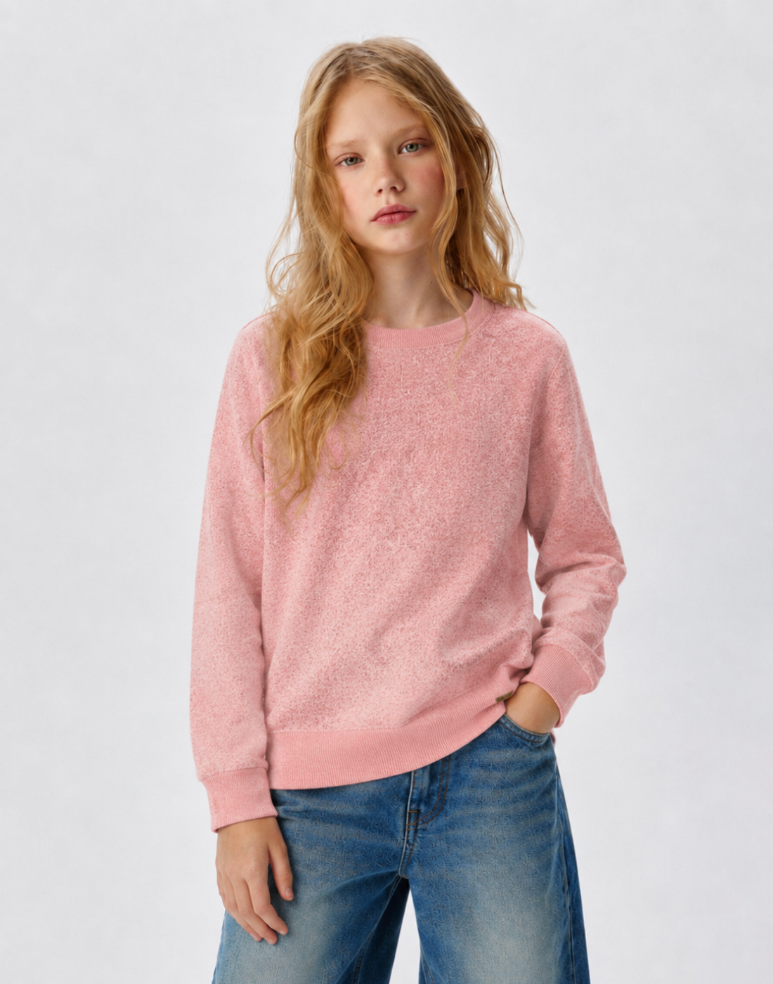Girls Pink Acrylic Sweater Full Sleeves