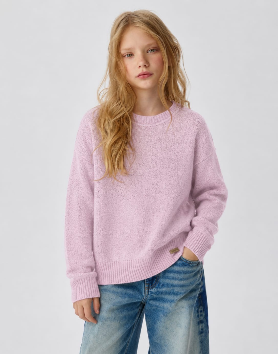 Girls Mauve Pink Acrylic Sweater Full Sleeves