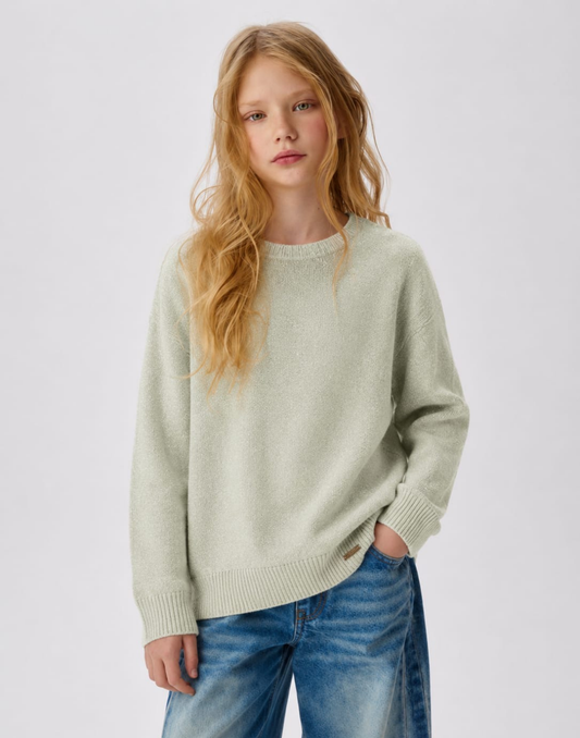 Girls Mint Green Acrylic Sweater Full Sleeves