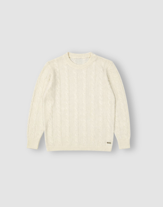 Girls White Solid Acrylic Sweater