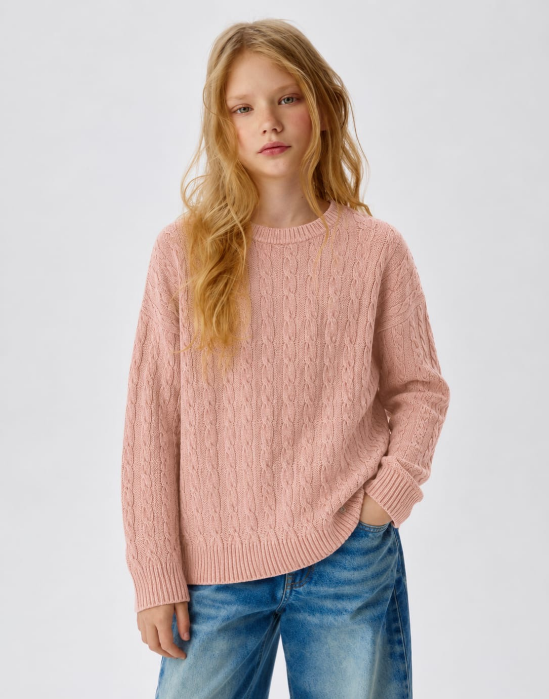 Girls Pink Solid Acrylic Sweater