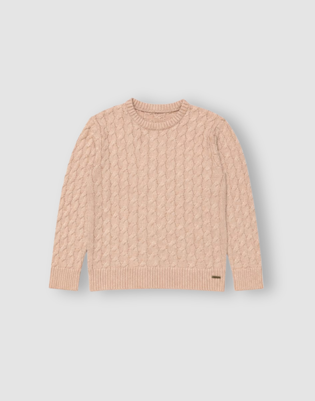 Girls Peach Cable Knit Full Sleeve Sweater