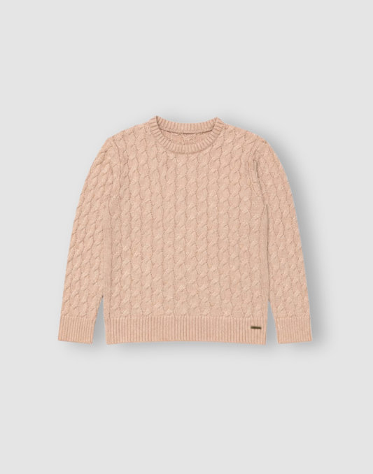 Girls Peach Cable Knit Full Sleeve Sweater