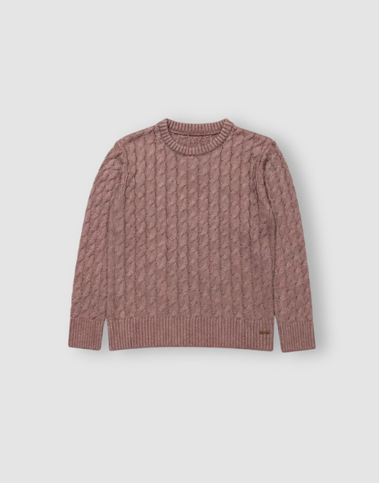 Girls Mauve Cable Knit Full Sleeve Sweater