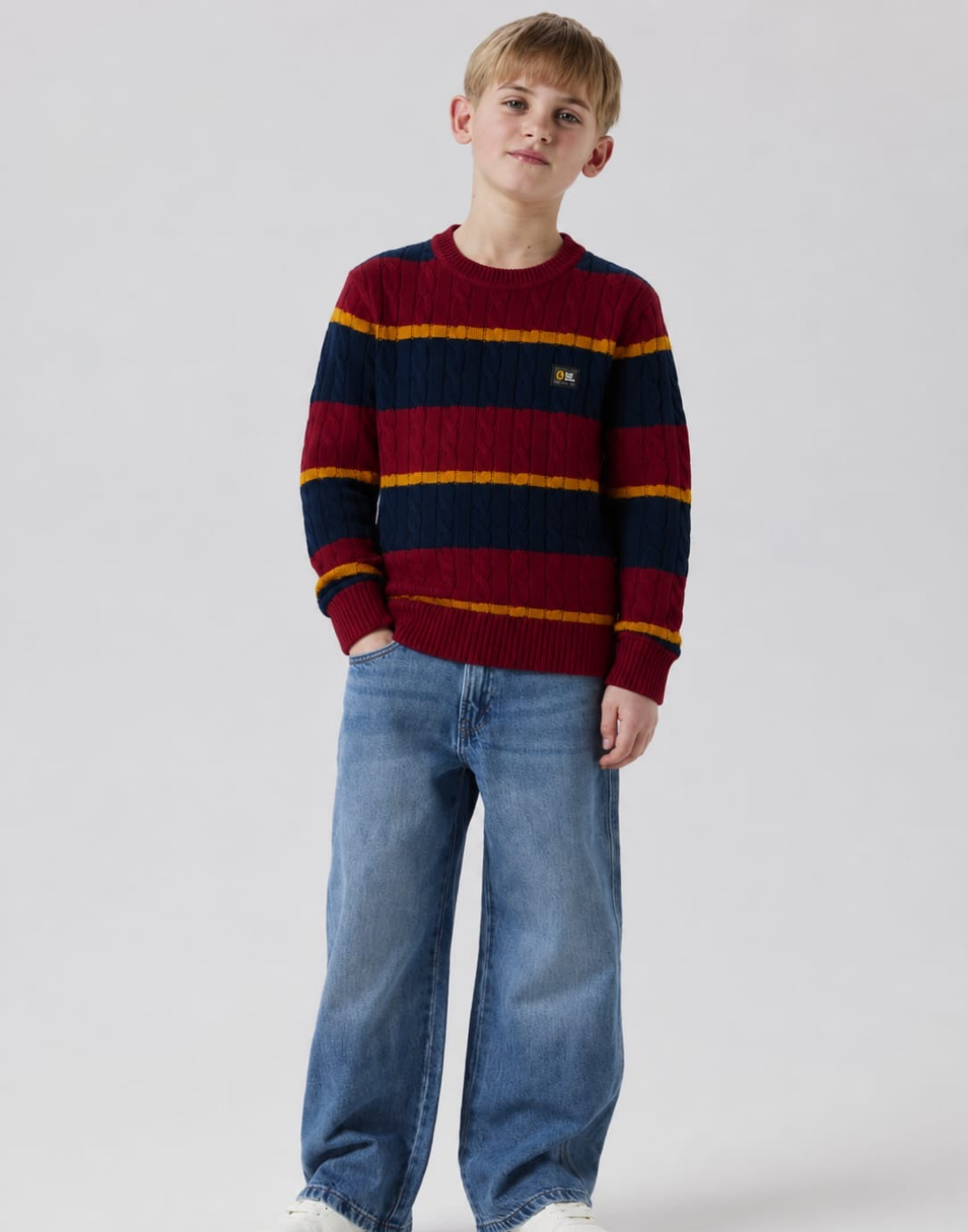 Boys Navy Blue Acrylic Sweater Full Sleeves