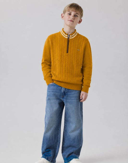 Boys Yellow Solid Mock Neck Sweater