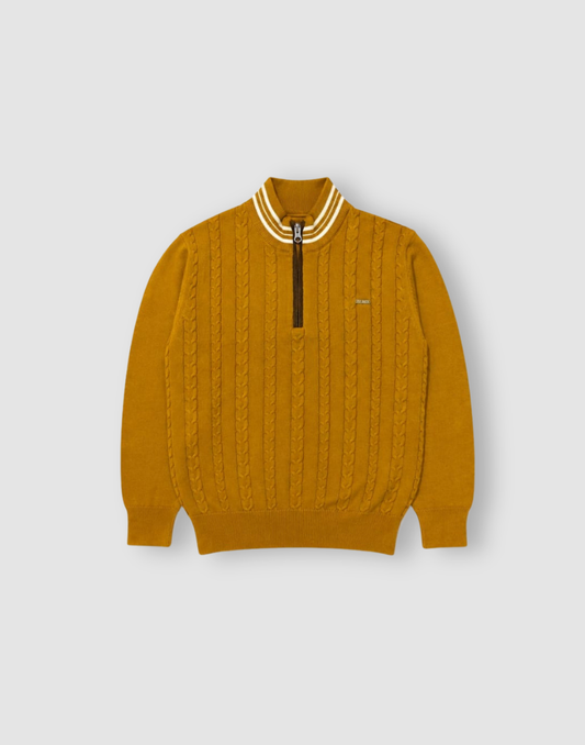 Boys Yellow Solid Mock Neck Sweater