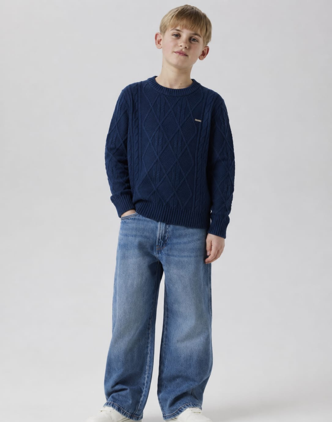 Boys Blue Cable Knit Full Sleeve Sweater