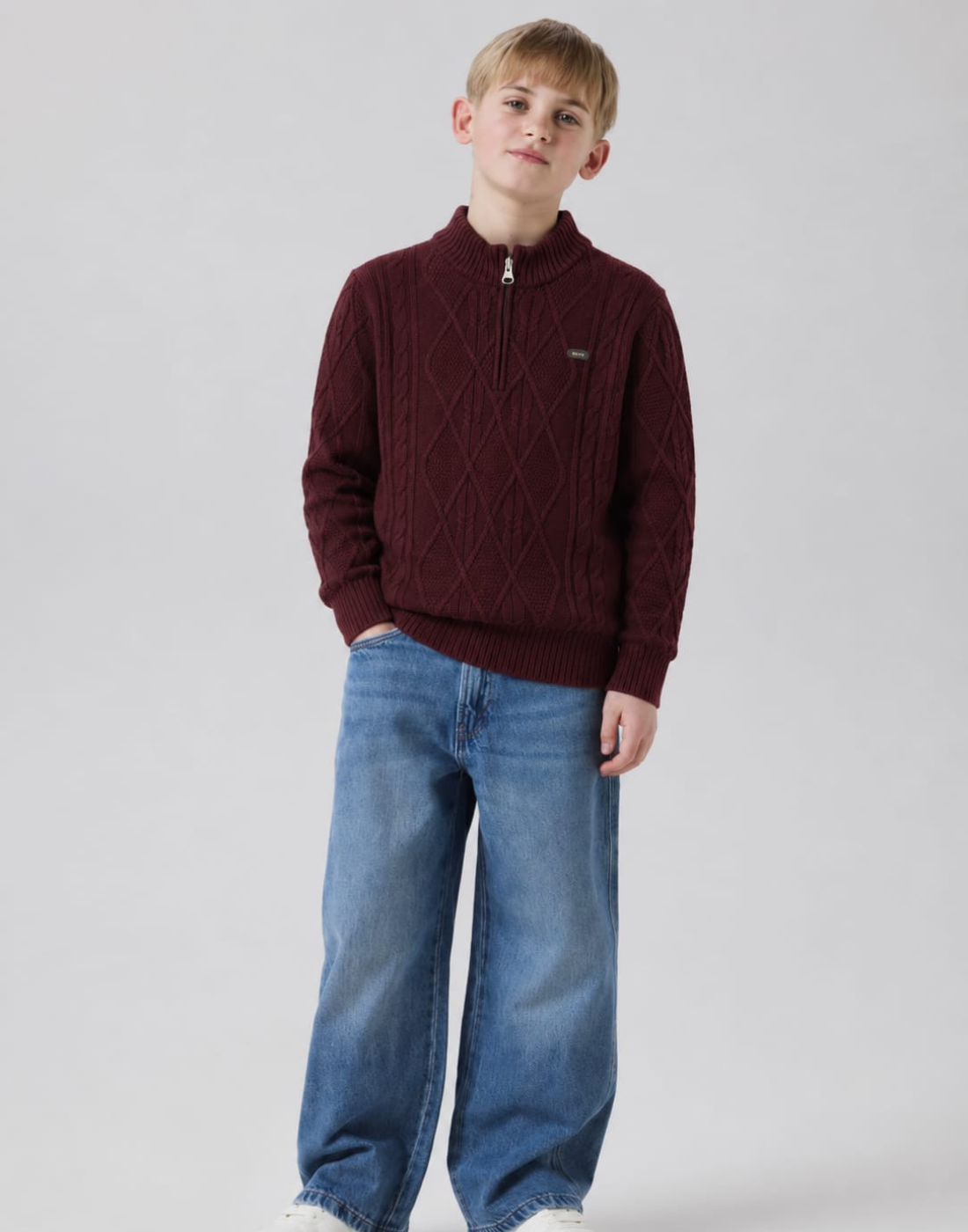 Boys Burgundy Acrylic Sweater Full Sleeves