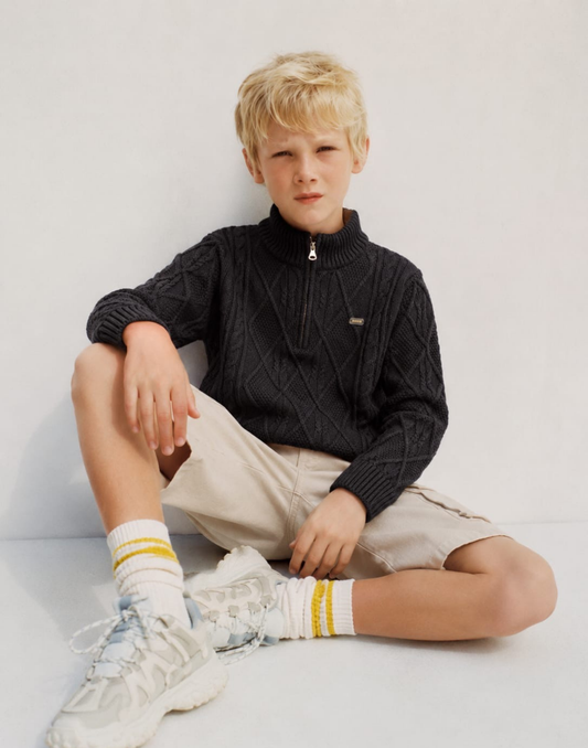 Boys Navy Blue Cable Knit Full Sleeve Sweater