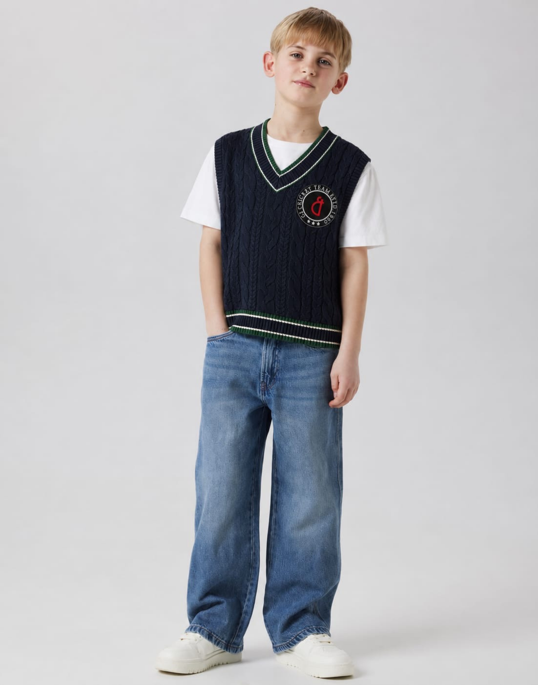 Boys Navy Blue Sleeveless V?Neck Sweater