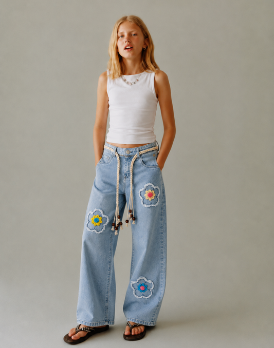 Girls Blue Applique Jeans
