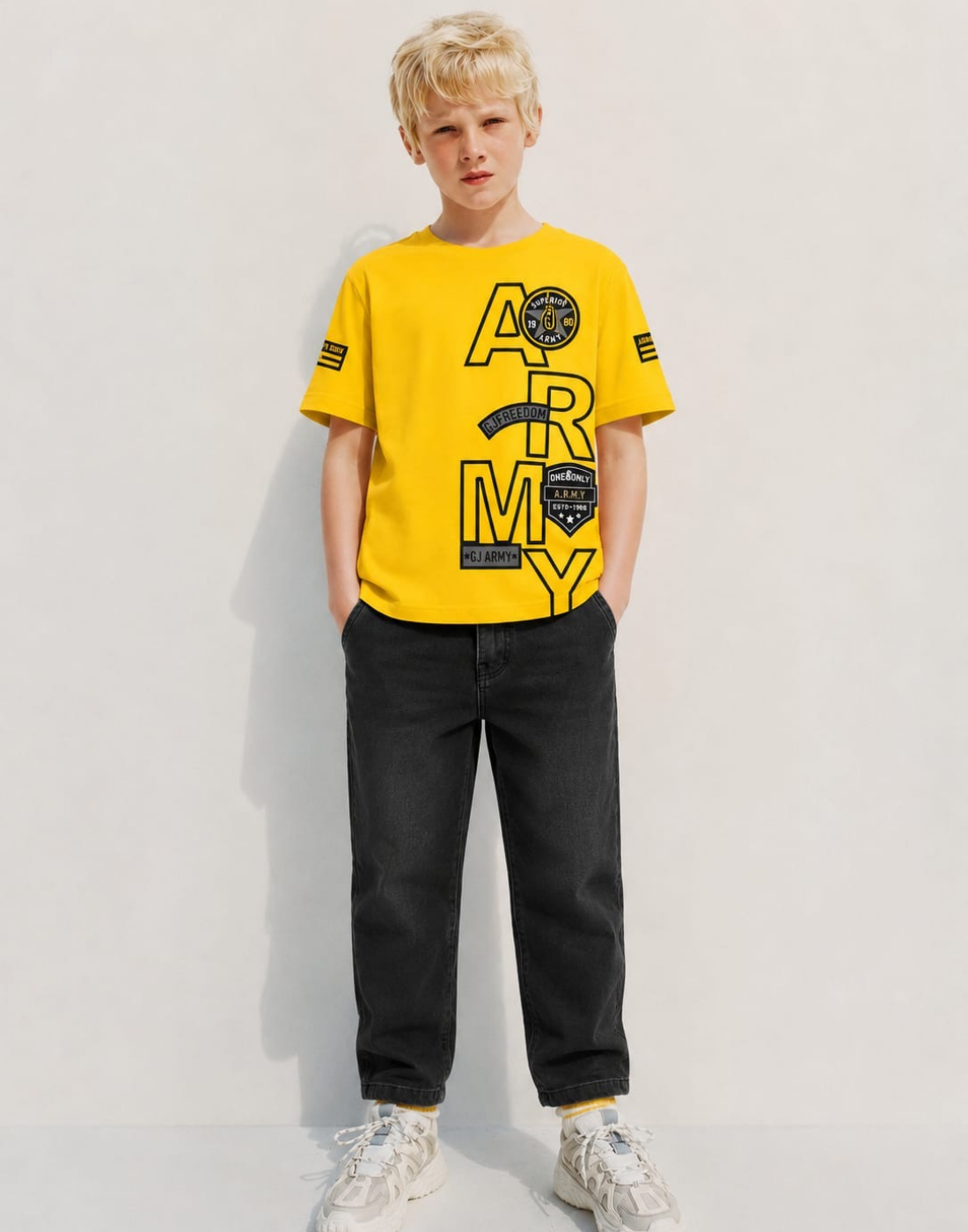 Boys Yellow Typographic Print T-Shirts