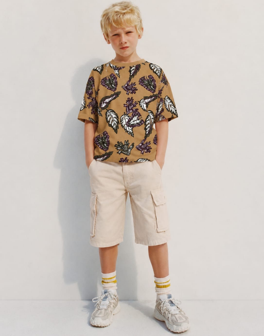 Boys Brown Cotton T-Shirt Half Sleeves