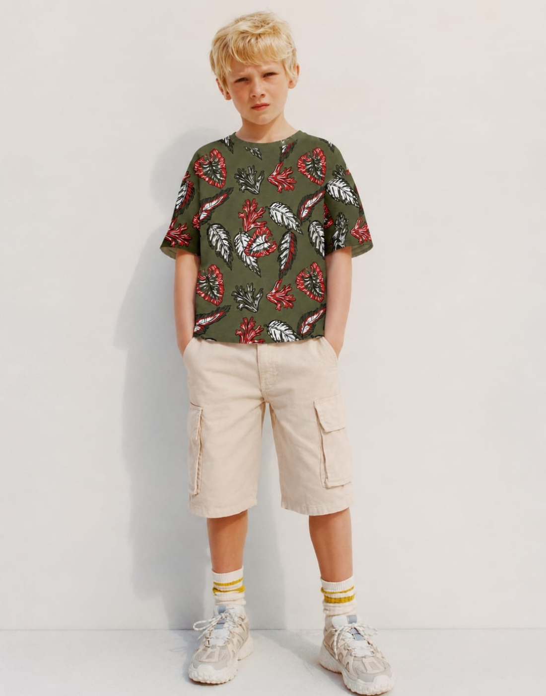 Boys Olive Cotton T-Shirt Half Sleeves