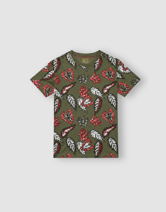 Boys Olive Cotton T-Shirt Half Sleeves