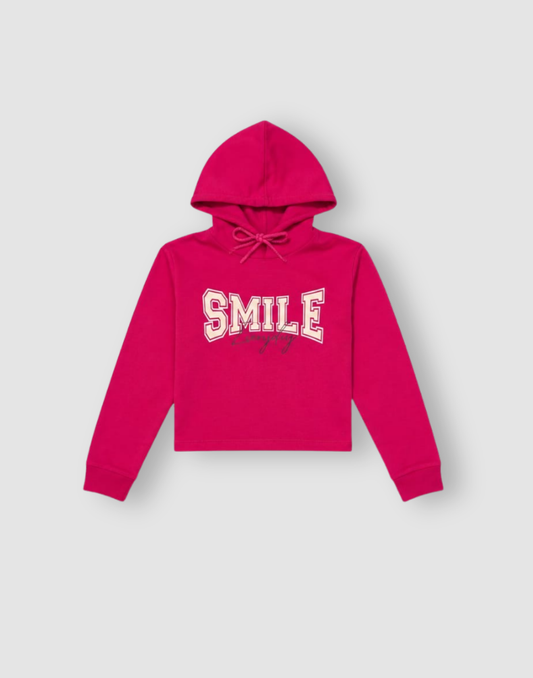 Girls Pink Typographic Print Full Sleeve Sweat Shirt