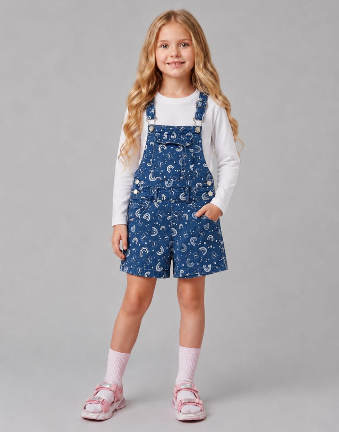 Girls Blue Conversational Full Sleeve Dungaree