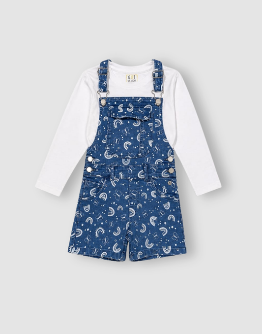 Girls Blue Conversational Full Sleeve Dungaree