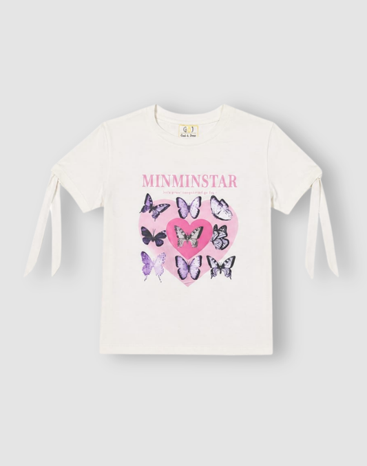 Girls Off White Cotton Knits Top Half Sleeves