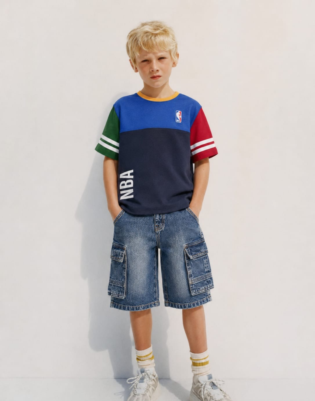 Boys Navy Blue Color Block T-Shirts
