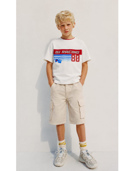 Boys White Cotton T-Shirt Half Sleeves