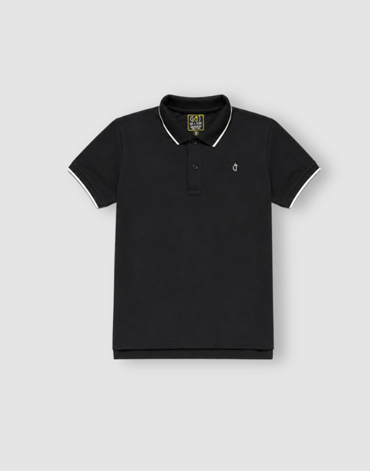 Boys Black Solid Half Sleeve Polo T-Shirt