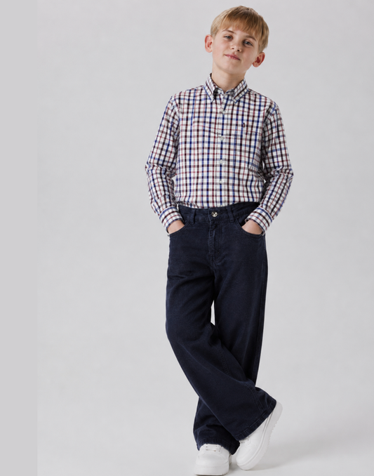Boys White Checks Full Sleeve Shirt