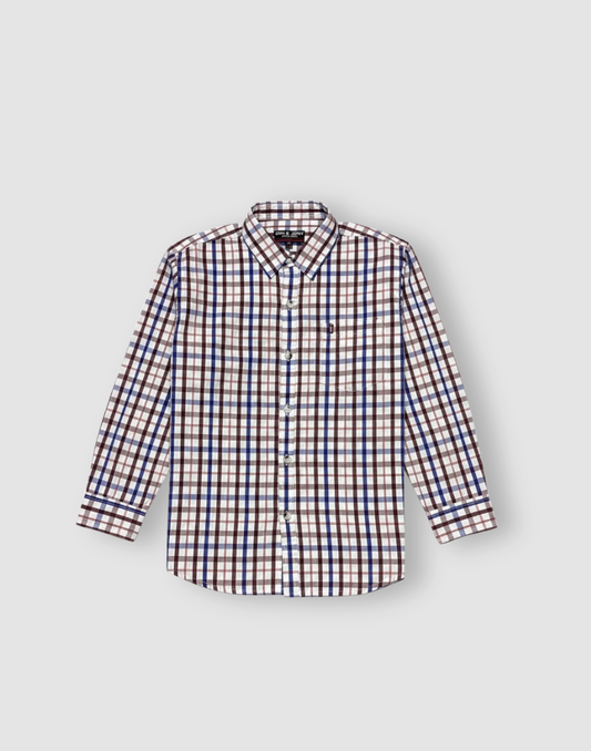 Boys White Checks Full Sleeve Shirt