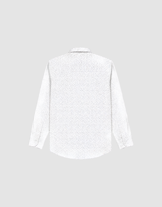 Boys White All Over Printed Full Sleeve Shirt