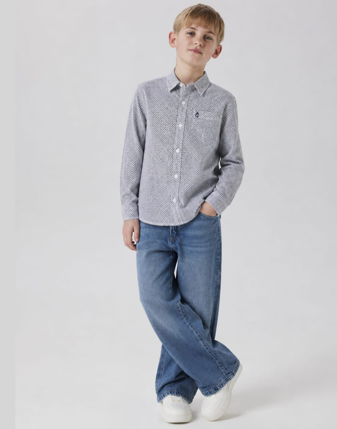 Boys Off White Polka Dot Full Sleeve Shirt
