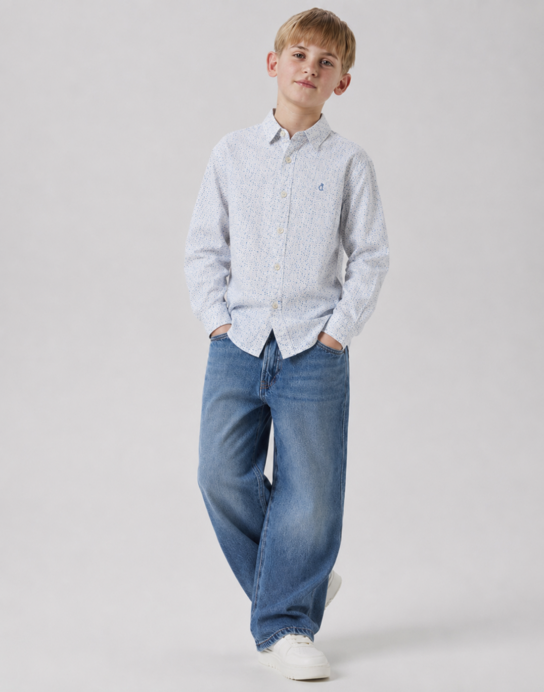 Boys Off White Printed Full Sleeve Shirt