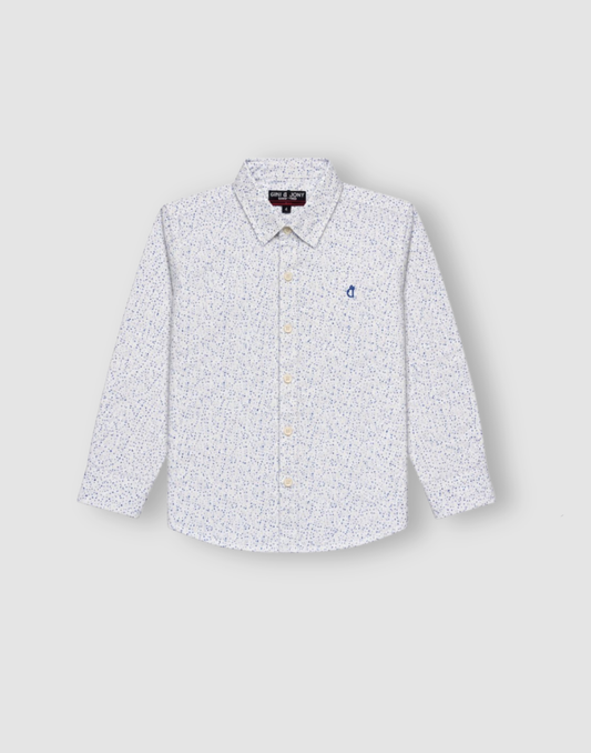 Boys Off White Printed Full Sleeve Shirt