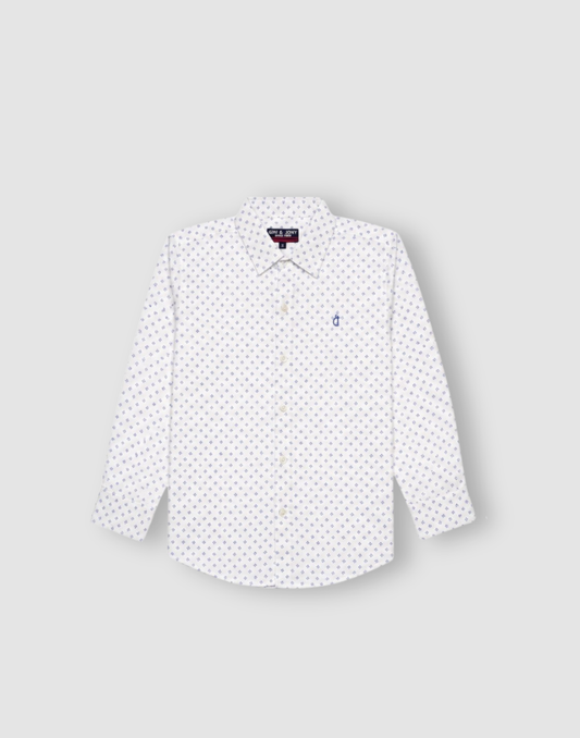 Boys White Printed Full Sleeve Shirt