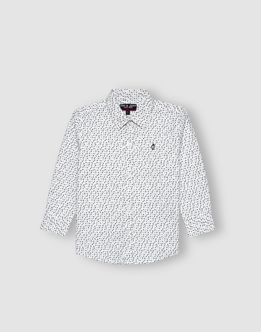 Boys White Geometric Print Full Sleeve Shirt