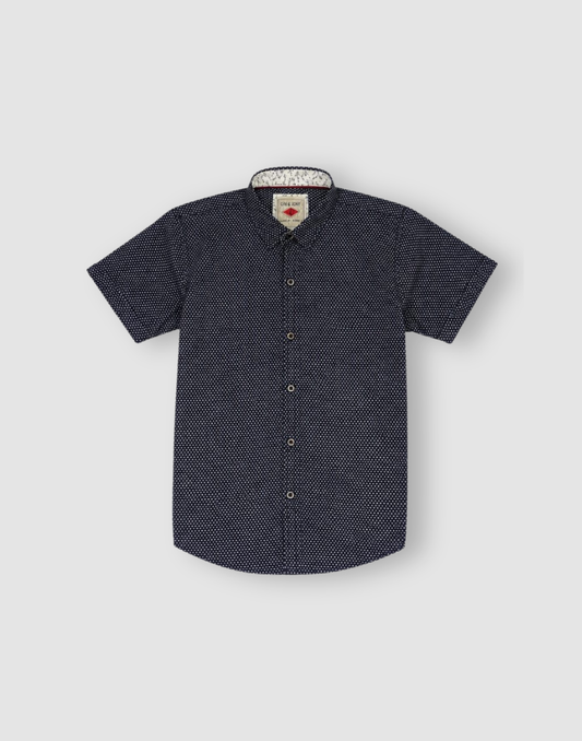 Boys Navy Blue Polka Dot Half Sleeve Shirt