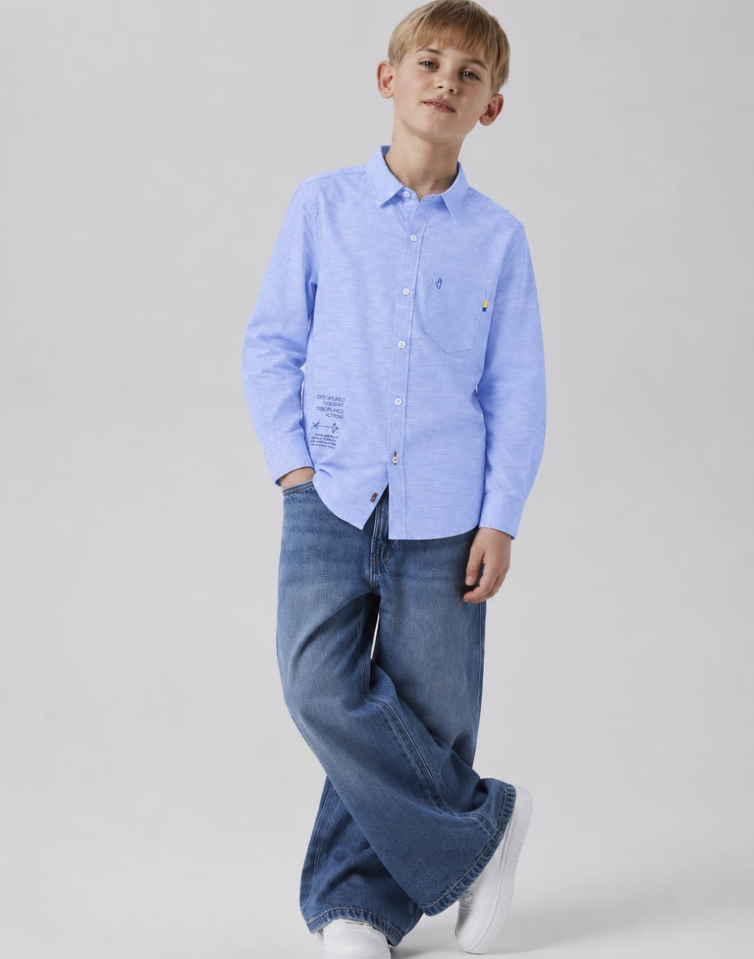 Boys Blue Solid Full Sleeve Shirt