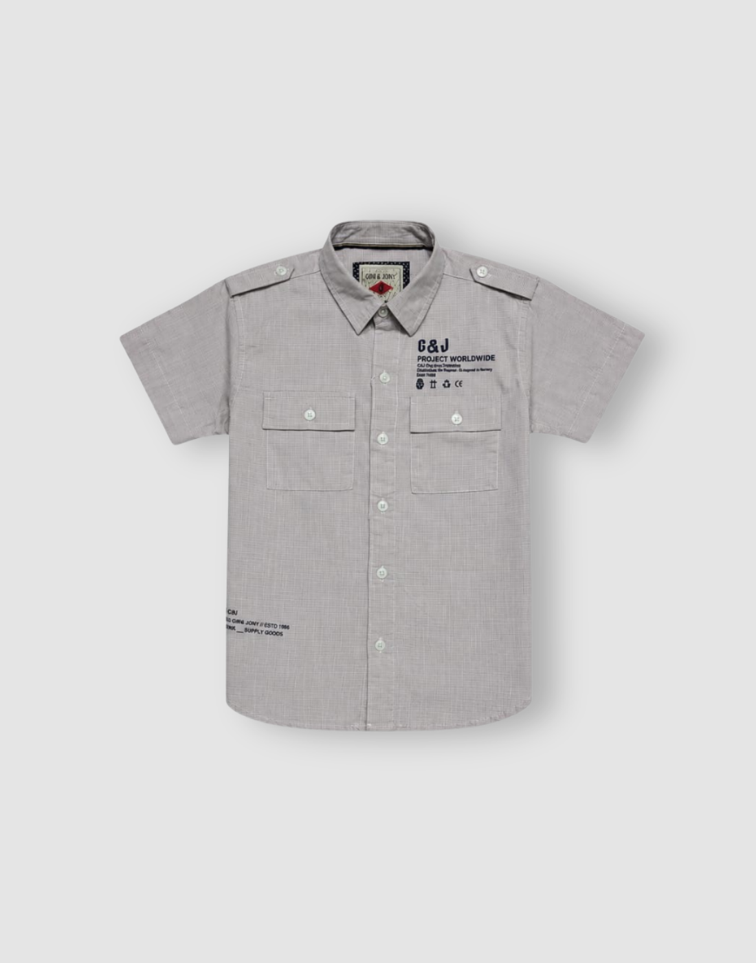 Boys Light Grey Micro Checks Half Sleeve Shirt