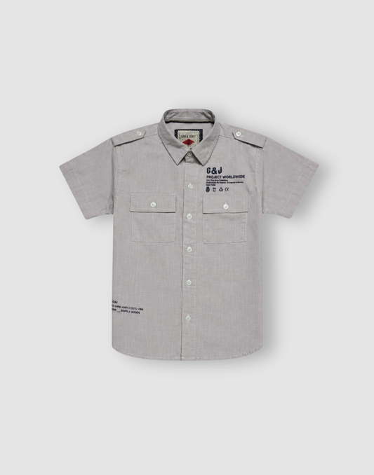 Boys Light Grey Micro Checks Half Sleeve Shirt
