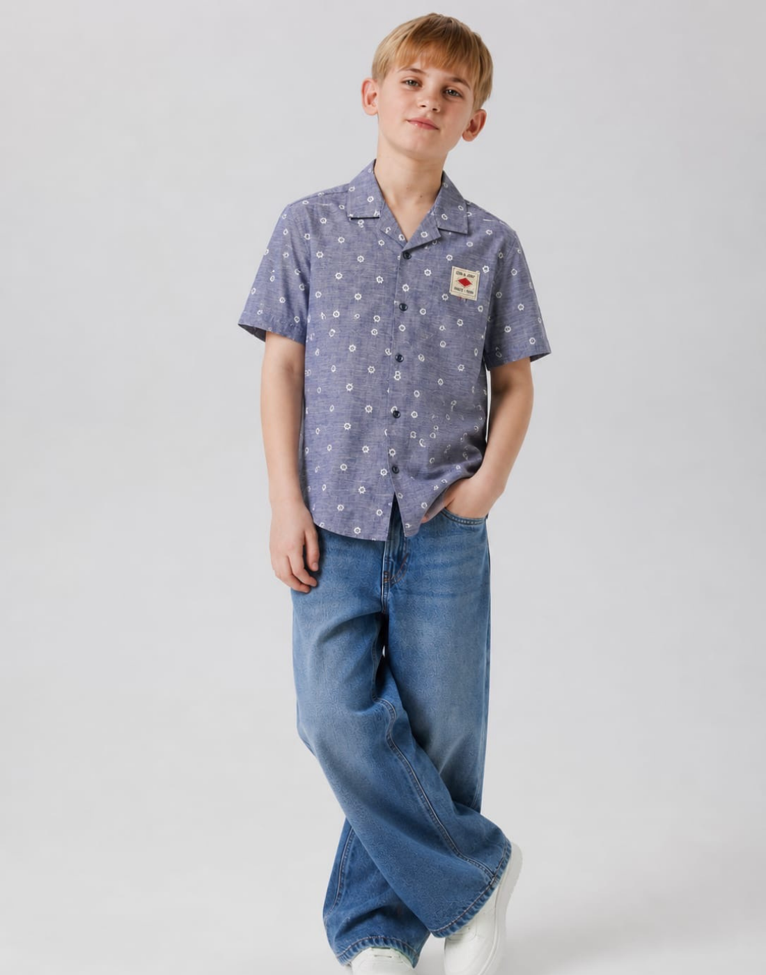 Boys Grey Cotton Shirt Half Sleeves
