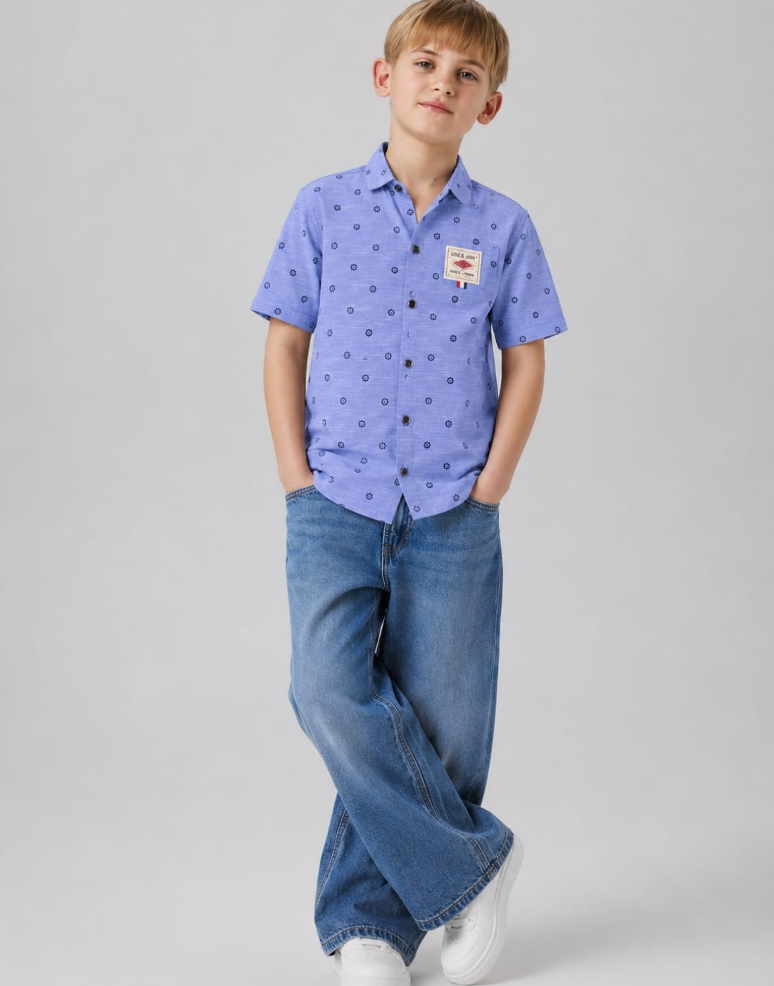 Boys Blue Cotton Shirt Half Sleeves