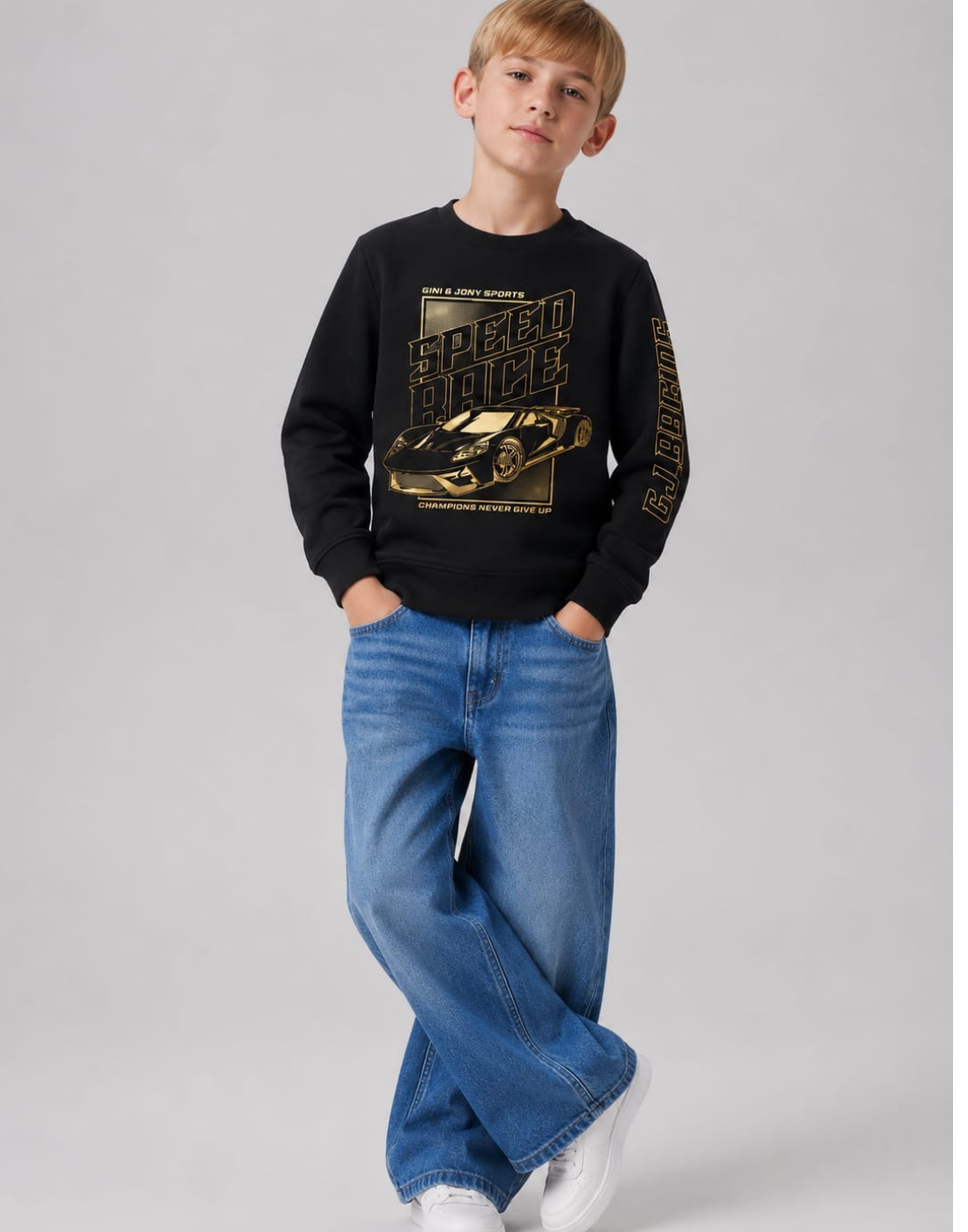 Boys Black Cotton T-Shirt Full Sleeves