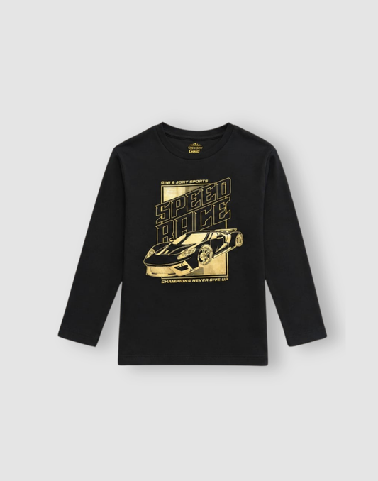 Boys Black Cotton T-Shirt Full Sleeves