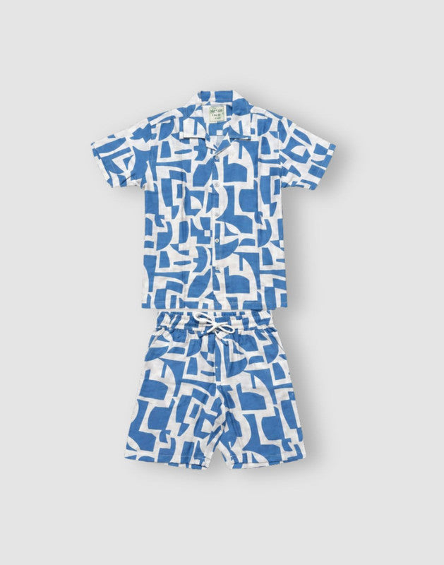 Blue Cotton Co Ordinate Half Sleeves