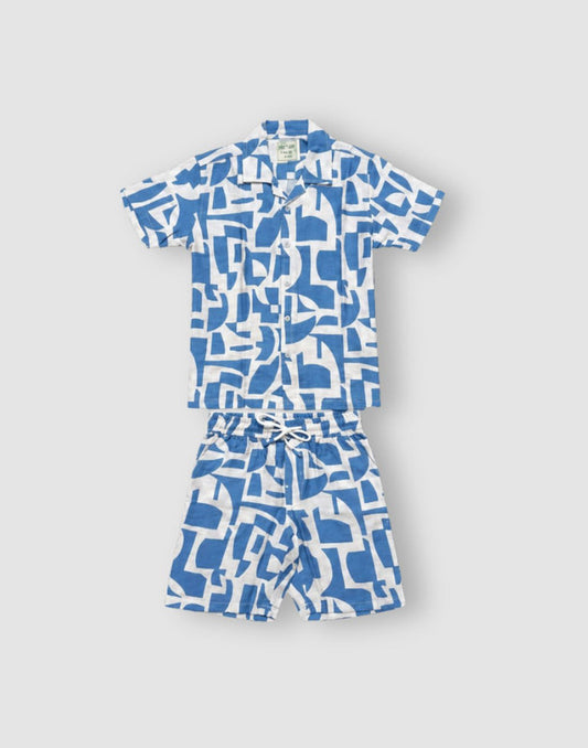 Gini and Jony Boys Blue Cotton Co Ordinate Half Sleeves