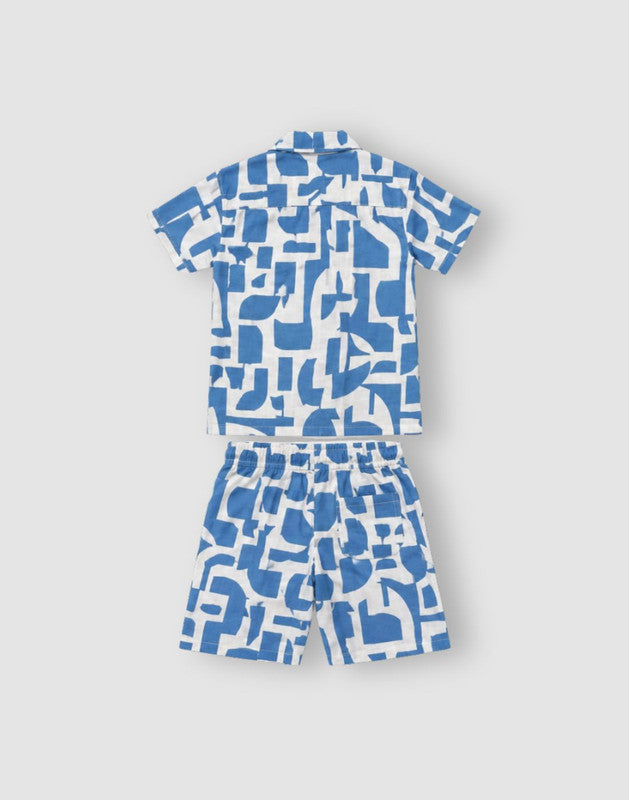 Blue Cotton Co Ordinate Half Sleeves