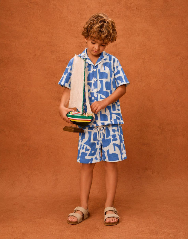 Blue Cotton Co Ordinate Half Sleeves