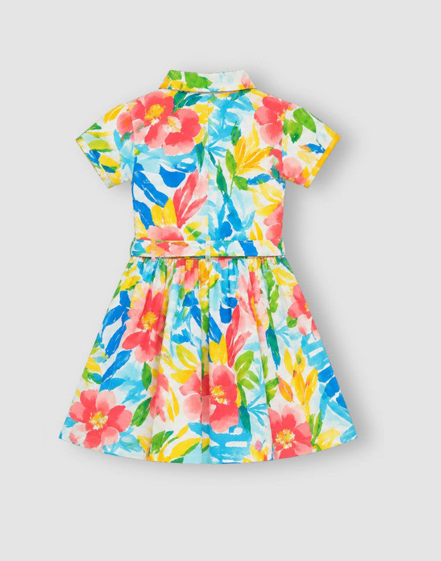 Tropical Print Flared Cotton Dress